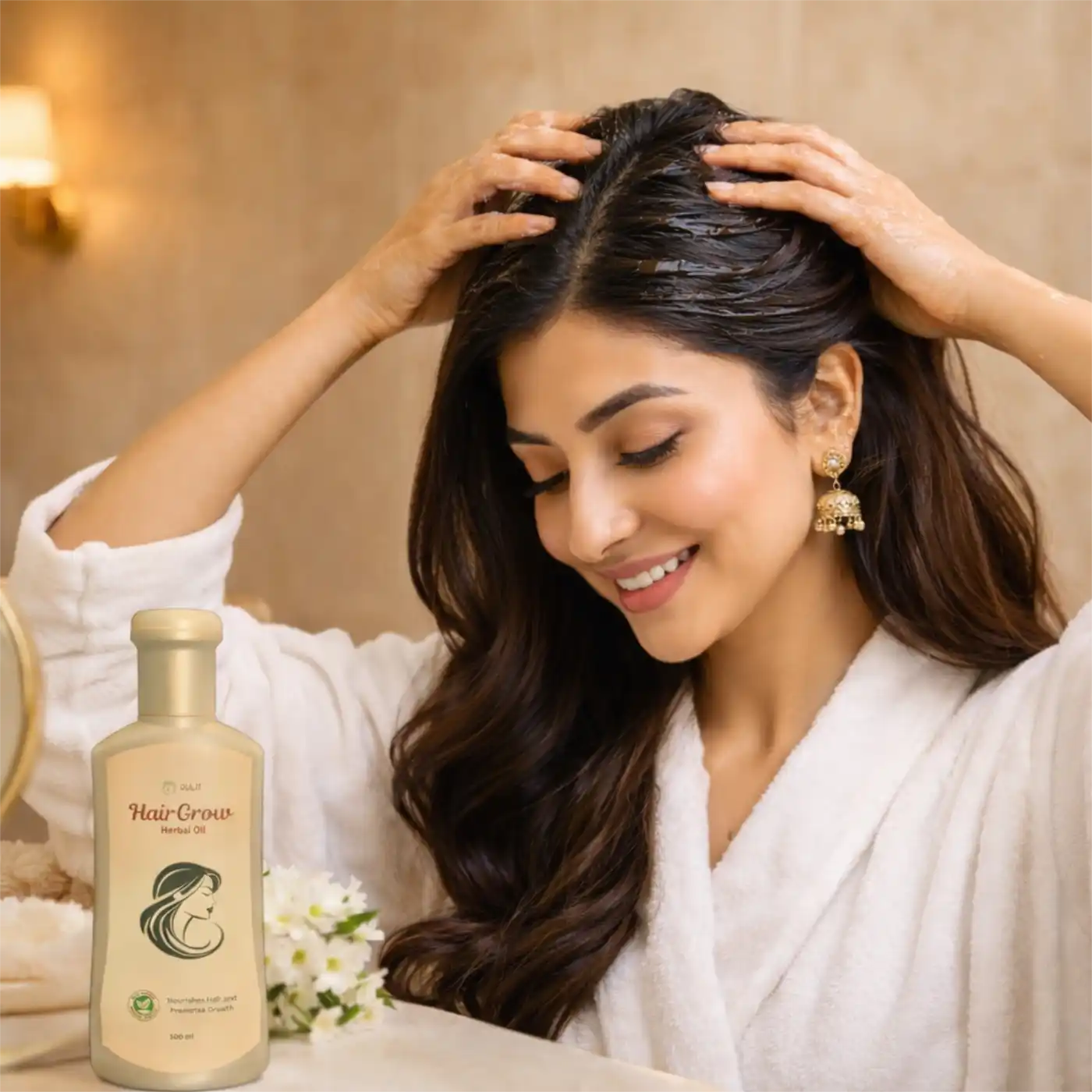 How to use Gulji HairGrow — applying hair oil to scalp with gentle massage